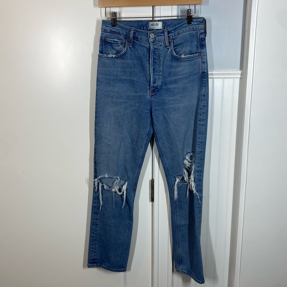 AGOLDE Riley High Rise Straight Crop Jeans in Whiplash‎ Distressed Size 27